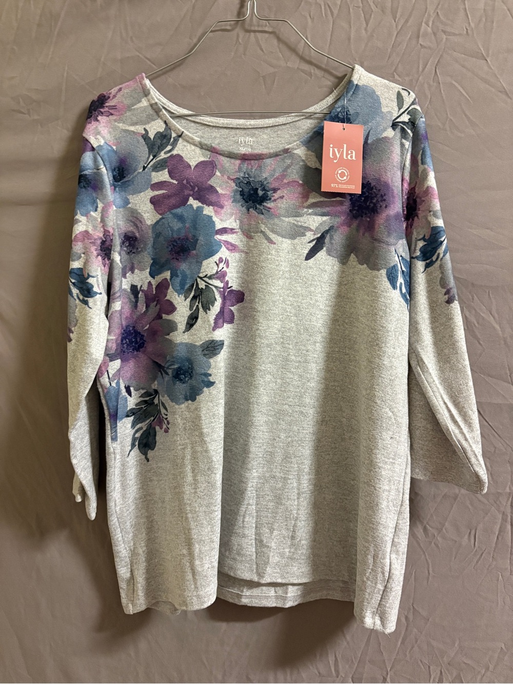 Gray Floral Crewneck Top